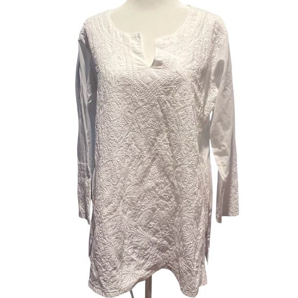JAYSHREE DALAL Hand Embroidered Tunic Top White Women's Size Medium Boho Beachy - Picture 3 of 14